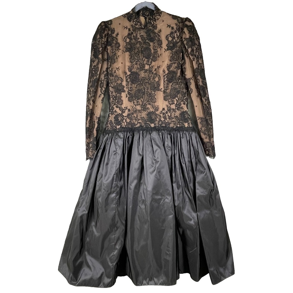 VICTOR COSTA Gown‎ Formal Evening Dress Vintage 8 Black Lace Drop Waist Elegant